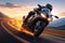 Adrenaline rush motorcycle rider in a high speed race on the highway