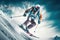 Adrenaline rush - Skier jumping and skiing down the mountain in extreme winter sports. created with Generative AI