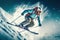 Adrenaline rush - Skier jumping and skiing down the mountain in extreme winter sports. created with Generative AI