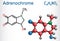 Adrenochrome, adraxone molecule. It is produced by the oxidation of adrenaline. Structural chemical formula and molecule model