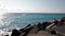 Adriatic Sea, Calabria, Italy sea with breakwater with clouds