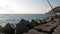 Adriatic Sea, Calabria, Italy sea with breakwater with clouds