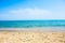 Adriatic Sea coast view. Seashore of Italy, summer sandy beach with clouds on horizon.