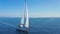 Adriatic Sea, Croatia - 10.04.2021: Aerial view of sailing luxury yacht at opened sea at sunny day in Croatia