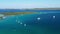 Adriatic sea in Croatia, Dugi otok archipelago, yachts anchored in blue bays