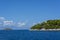 Adriatic sea with little church in Rogoznica Croatia