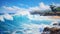 Adriatic Sea Waves Crashing Onto Waimea Bay Shore - Zohar Flax Style Painting