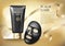 Ads template, blank skin care mockup with realistic black anti blackhead mask, plastic tubes of premium skincare product