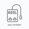 ADSL internet flat line icon. Vector outline illustration of cable network modem. Black thin linear pictogram for