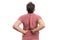Adult with back muscular pain touching lumbar region copyspace