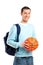 Adult with bag holding a basketball