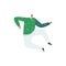 Adult Bearded Man in Casual Clothes Jumping. Happy Senior Male Character Wearing Green Sweater, Cap and White Pants