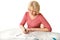 Adult blond woman with document