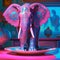 Adult colorful magic elephant in neon pink and blue color