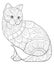 Adult coloring book,page a cute cat with ornaments image for relaxing.Zen art style illustration