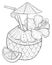 Adult coloring book,page a cute coconut juice image for relaxing activity.