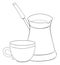 Adult coloring book,page a cute kettle with cup of coffee for relaxing.