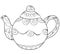 Adult coloring book,page a cute kettle for infusion image for relaxing.