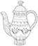 Adult coloring book,page a cute kettle for infusion image for relaxing.