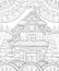 Adult coloring book,page an winter landscape with house image for relaxing.