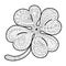 Adult coloring pages in doodle style, ethnic ornamental illustration. Hand drawn four leaf clover.
