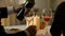 Adult couple drinking old luxury wine in restaurant, degustation of beverage