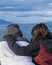 Adult couple watching the view, ushuaia, argentina