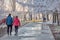 Adult couples walking in the afternoon in winter Playing sports. Walking. Healthy living