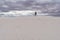 Adult female stands on top of sand dunes in the distance