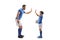 Adult football player gesturing high five with a junior football player