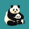 Adult giant panda embracing baby panda. Chinese bear family. Mother or father and child.