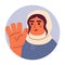Adult hijab lady saying hi hello 2D vector avatar illustration