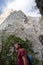 Adult hiking man in the rocky area, famous for climbing, in Romania