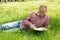 Adult man reading a book