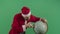 Adult Man Santa Claus Walking Two Fingers On A Globe