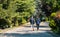 Adult man and woman walking in the park in a sunny morning. Couple doing workout in Dikmen Valley Park in Ankara