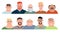 Adult men avatars set. Young men, teenagers, elderly men. Face avatars portraits, multicultural human head portraits. Vector illus