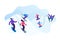 Adult People Dressed in Winter Clothing Skiing and Snowboarding. Male Female Riders Characters Having Fun and Winter