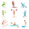 Adult People Practicing Different Olympic Sports Set Of Cartoon Characters In Sportive Uniform Participating In