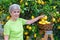 Adult picking lemons