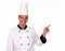 Adult professional chef pointing to his left