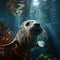 an adult seal floats in the shallow water above coral reefs