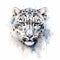 Adult snow leopard, panthera uncia, closeup of face. Digital watercolour on white background