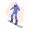 Adult Sportsman Dressed in Winter Clothes and Goggles Snowboarding and Makes Stunts on Mountain Ski Resort, Winter Sport