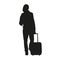 Adult traveler walking with suitcase, isolated vector silhouette. Luggage