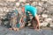 Adult woman does sports exercise. Yoga teacher doing an asana