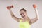 Adult woman, dumbbell, portrait, studio workout