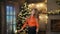 adult woman is enjoying New Year party, dancing and having fun, merry winter holidays