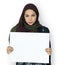 Adult Woman Hands Hold Blank Paper Board Copy Space