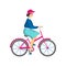 Adult woman in pink hat and sunglasses riding bicycle